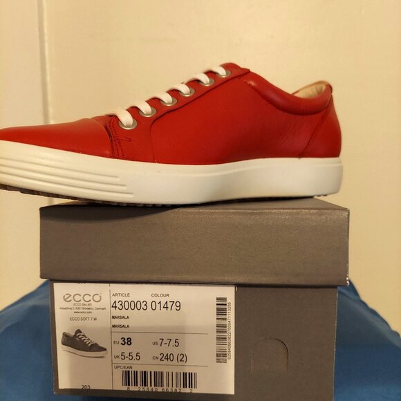 NIB Ecco Soft 7 Lace Up Leather Sneakers in Marsala Color size 7-75M US, 38 EU - Picture 1 of 2